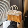 Vine Weaving Bag  Summer New Handmade Bag Retro Style Pearl Handheld Women's Bag Chain Diagonal Straddle Phone Bag