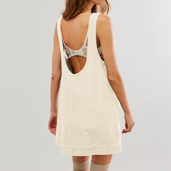 Женское платье с боковыми карманами, без рукавов, с открытой спиной, с круглым вырезом, свободное однотонное мини-платье, длиной выше колена, повседневное платье