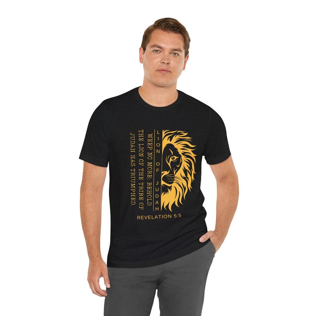 Lion of Judah Shirt - Unisex Bella Canvas Christian T-Shirt with Revelation 5:5, Bible Verse Lion Head Graphic Tee