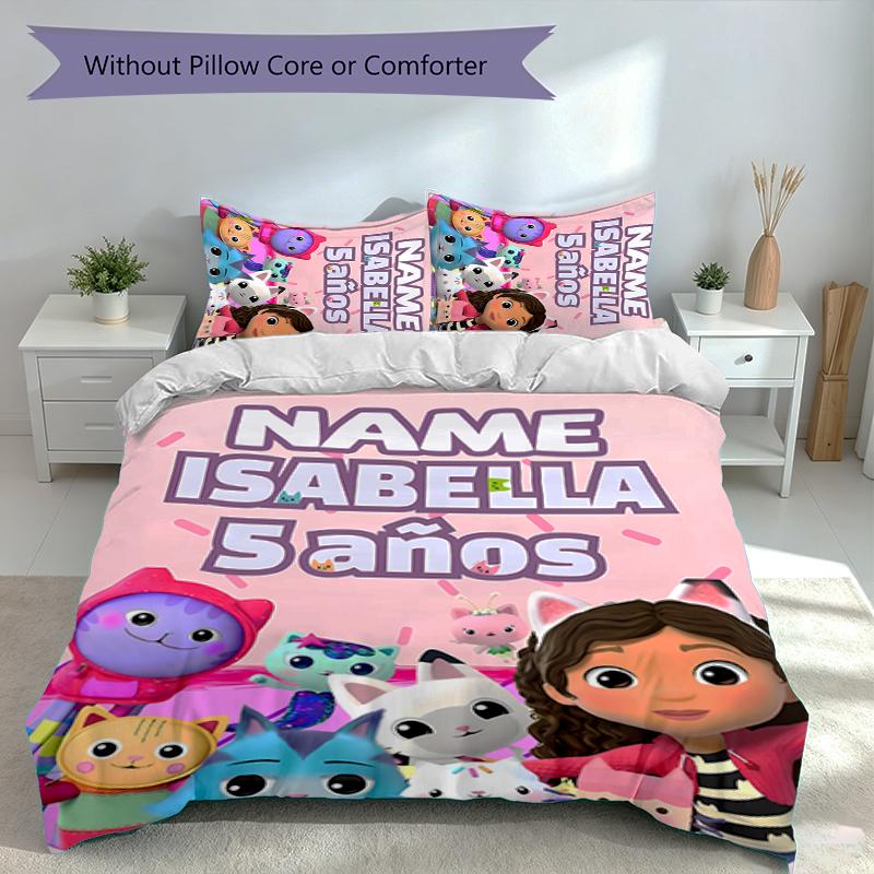 3pcs Custom Name Gabby's Dollhouse Set,Includes 1 Duvet Cover and 2 Pillowcases,All-season Bedroom Decor