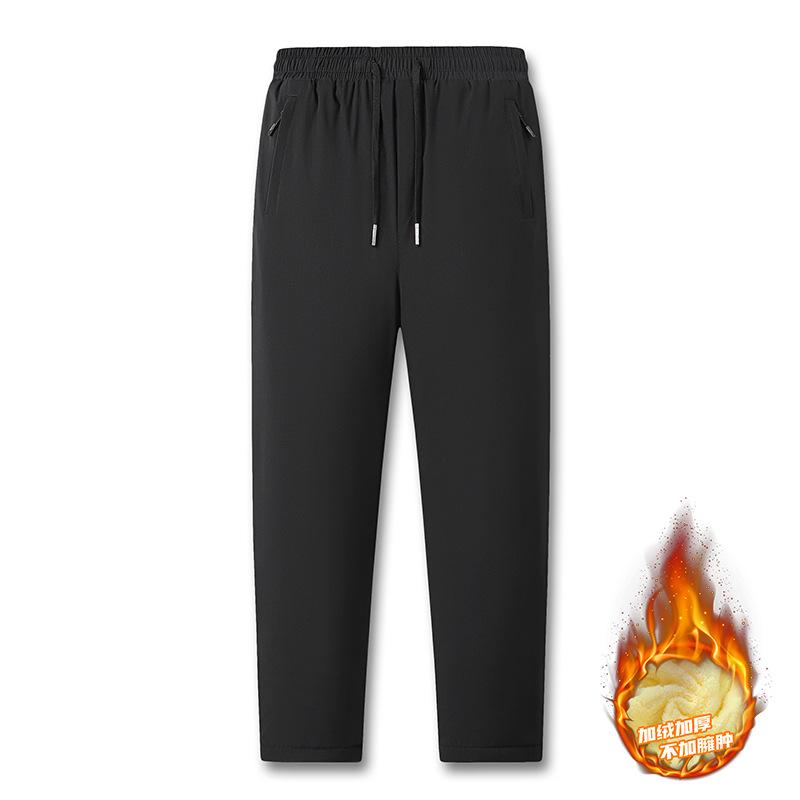 Men's Winter Waterproof Thickened Padded Pants - Straight Leg, Lambswool Lined, Plus Size, Casual Outerwear