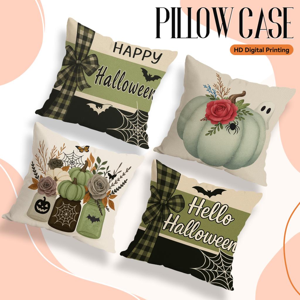4Pcs/Set 45X45Cm Pillowcase Halloween Pumpkin Illustration Bedroom Sofa Living Room Cushion Cover 100% Polyester Home Decor