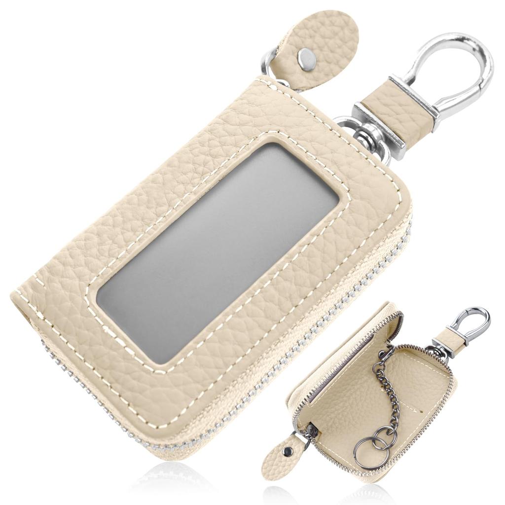 Gineman Smart Key Case with Clear Genuine Single Key Case with Chain Carabiner for Men and Women Window, Leather, Ring, Included,