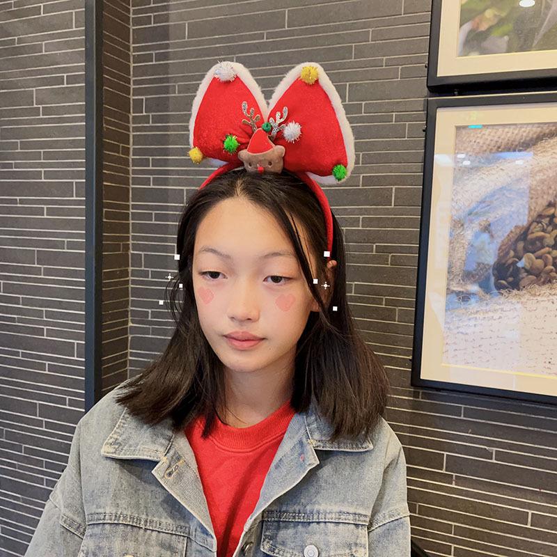 Повязка на голову с красным бархатным бантом в виде оленя - милый рождественский аксессуар для волос для девочек