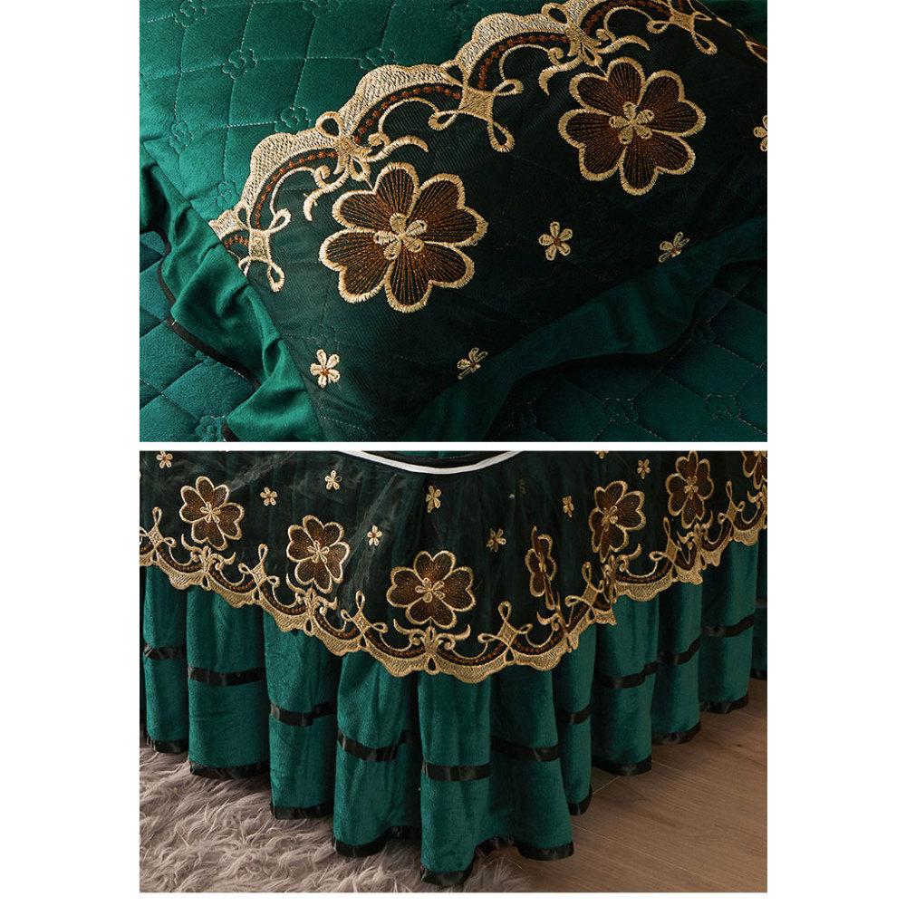 Стеганый бархатный комплект постельного белья Queen King Size, двуспальная кровать, пододеяльник, кружевная юбка на молнии, европейские однотонные 2 наволочки