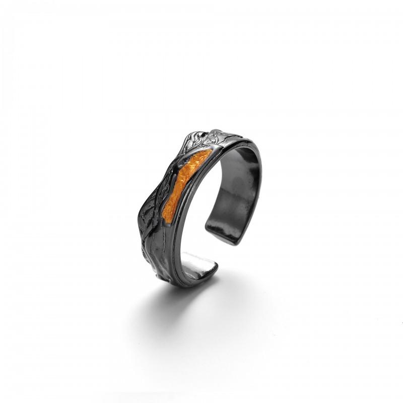 Adjustable Open Ring Men Women Geometric Asymmetrical Design With Mountain Motif Vintage Style Plated Handmade