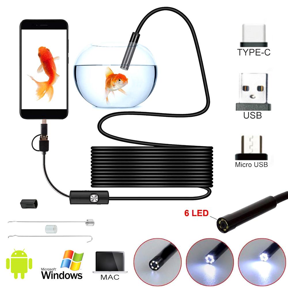 Промышленный эндоскоп HD Электрическая цифровая бороскопическая камера IP67 Водонепроницаемая портативная инспекционная камера с 6 регулируемыми светодиодными лампами