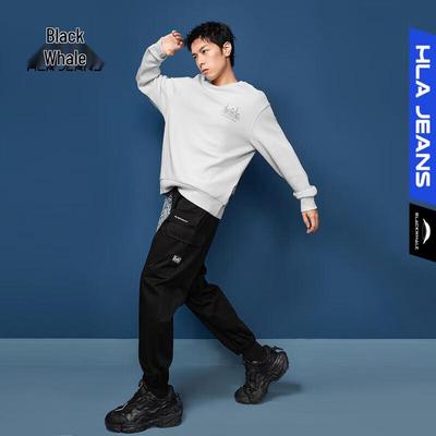 Мужской свитшот HLA Black Whale свободного кроя с принтом, круглым вырезом