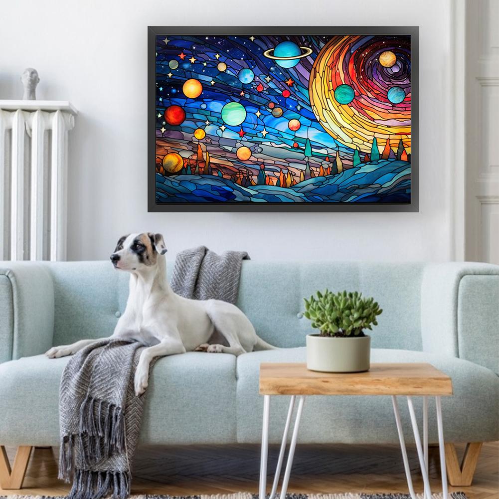 Полная вышивка хлопковой нитью 11CT Print Stain Glass Planet Cross Stitch 60x40см