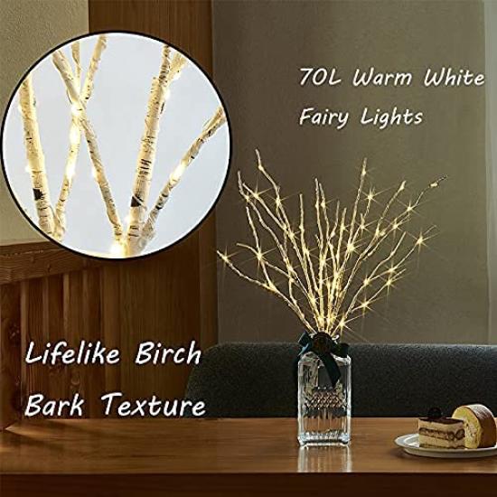 Hairui Birch Branch with LED Illumination, 45cm Tall, Tabletop Light, Nordic Style, White (Vase Not Included)
