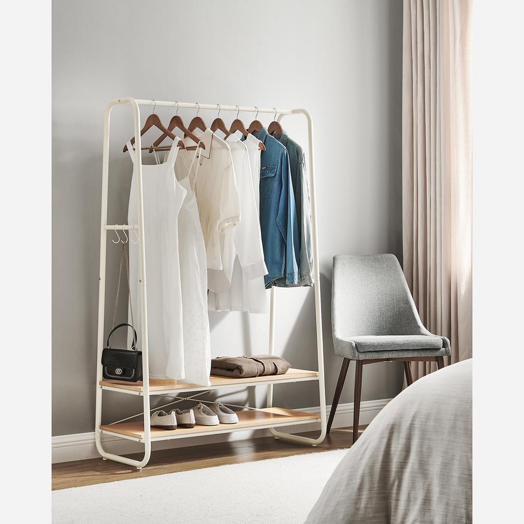 VASAGLE Industrial Pipe Clothes Rack, Oak and Cream