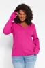 Women's Fashionable Stylish Plus Size Sweater Fuchsia Sleeve Detailed Polo Collar Knitwear Sweater