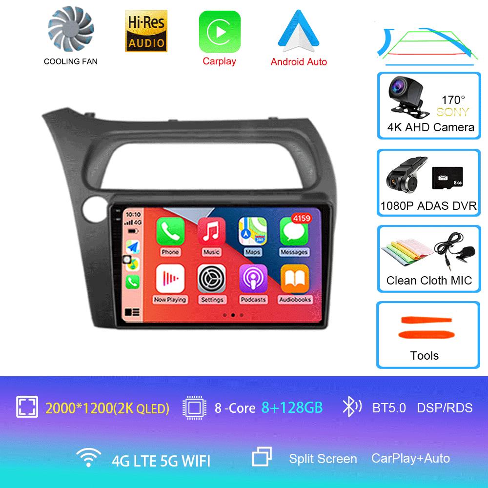 Android 14 автомобильный радиоприемник Carplay Auto WIFI+4G для Honda Civic Hatchback 2006 2007 2008 2009 2010 2011 мультимедийный проигрыватель 2 DIN стерео