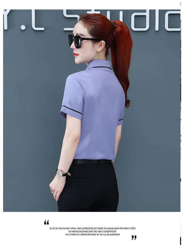Women's Slim Fit Korean Style Short Sleeve White Shirt for Professional Summer Wear