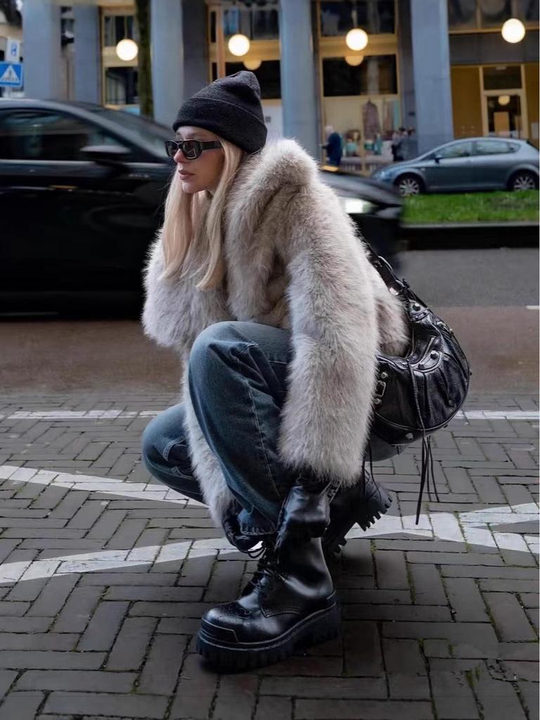 Высококачественное женское пальто из искусственного меха с большим лацканом – Стиль знаменитости, вдохновленный лисьим мехом