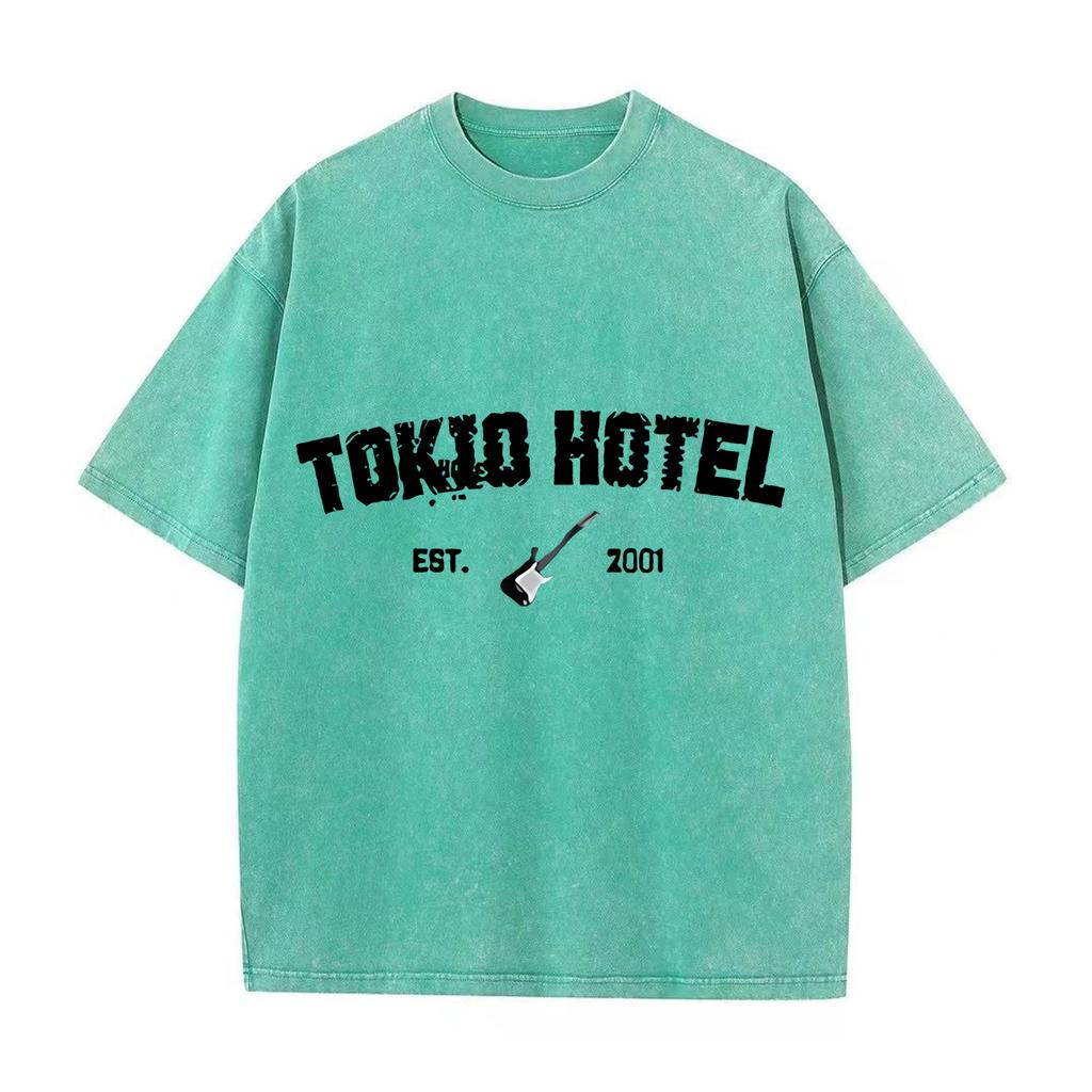 Ретро-стираемая винтажная футболка Rock Band Tokio Hotel Футболка Kaulitz Мужская модная повседневная толстовка-пуловер Мужская женская футболка