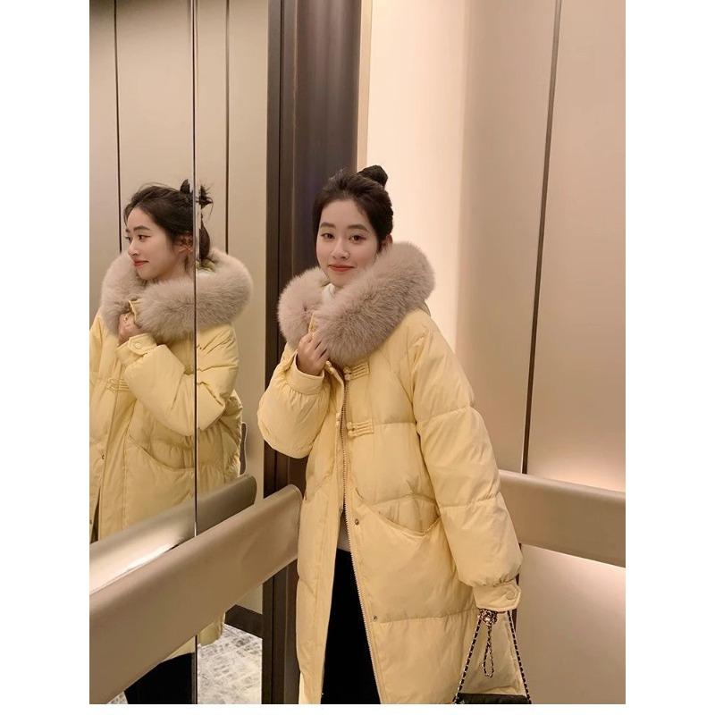 Длинное хлопковое пальто с капюшоном и длиной выше колена для женщин, зимнее пальто с большим меховым воротником, толстое хлопковое пальто, трендовые парки, куртки
