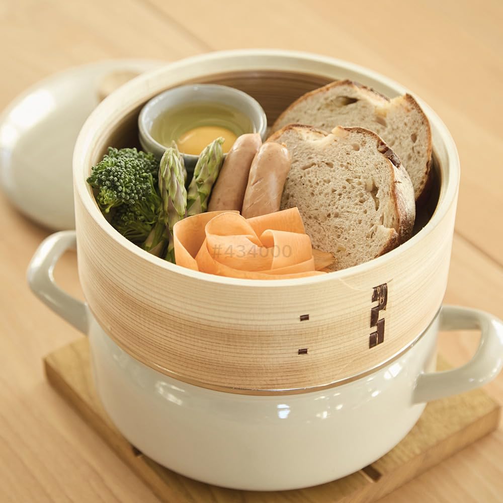 Fuji Enamel Pot, 18cm, with Steamer, Greige, AMZ-SER18.GG