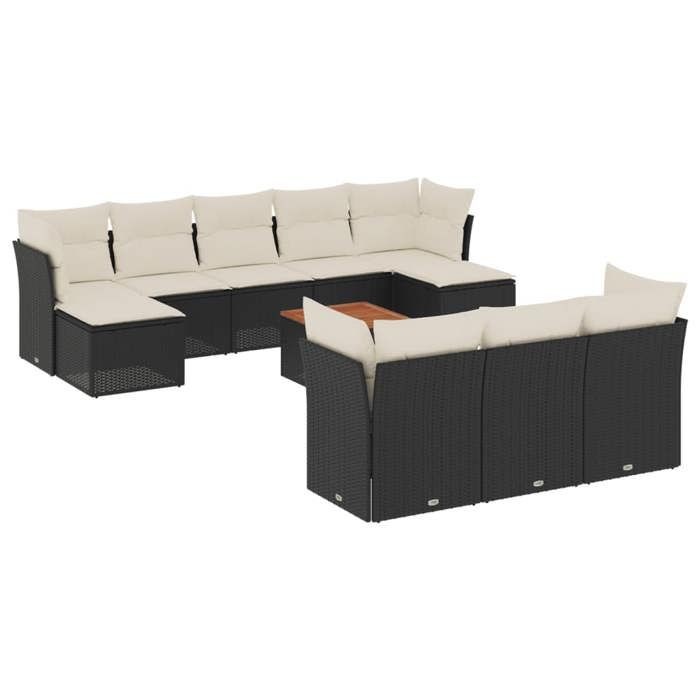 VidaXL Salon de Jardin avec Coussins 11 pcs, Canapés de Terrasse, Ensemble de Meubles de Patio, Mobilier d'Extérieur, Noir 3223879