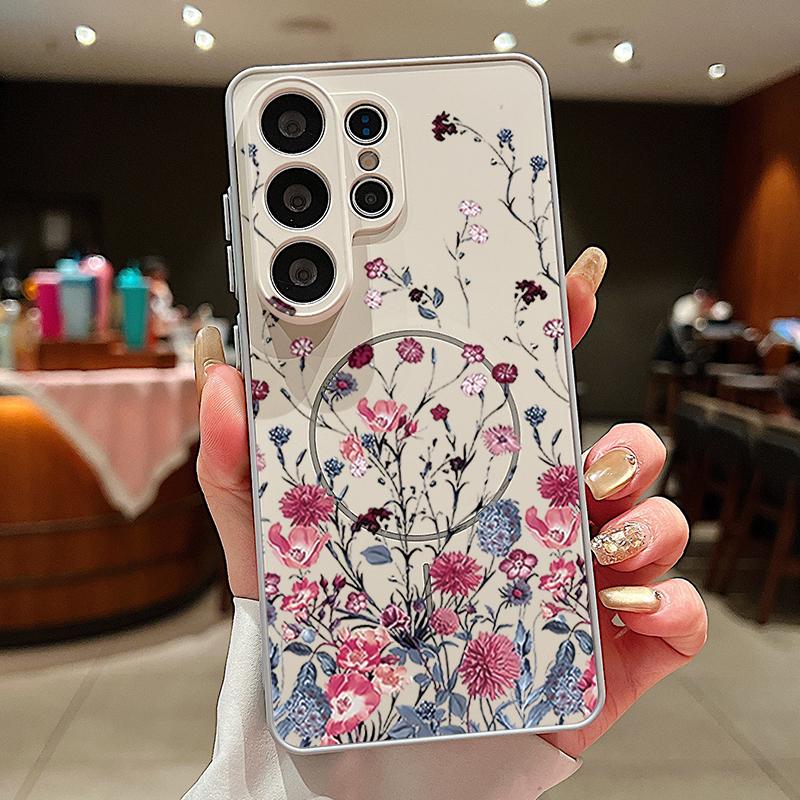 Ретро-чехол с розовым цветочным узором для Samsung Galaxy S26 Ultra S25 Edge S24 Plus S23 FE S22 A54 A55 A56 5G, магнитный, для MagSafe, матовый чехол.