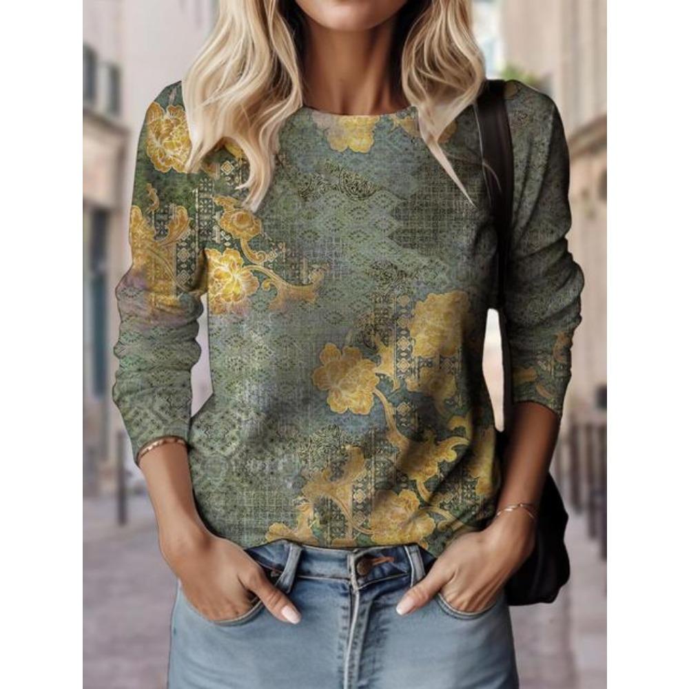 Женские футболки с цветочным узором, топы с 3D-принтом, повседневный свитер с круглым вырезом и длинным рукавом, модная толстовка Y2K для девочек