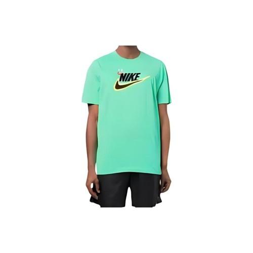 Мужская зеленая футболка Nike с принтованным логотипом, круглым вырезом и рукавами реглан