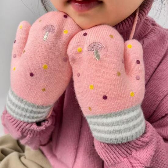 Kids Winter Gloves Cute Cartoon Plush Warm Gloves Fleece-Lined Thickened Windproof Gloves for Boys Girls Outdoor Playing