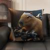 Samurai knight Capibara Cushion Cover Natural Linen Organic Fabric DoubleSided Printing Sofa Home Decor Gift Pillow Case