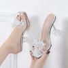 Fashion Comemore Summer Women Slingback Pumps Luxury Transparent High Heels Sandals Sexy Square Toe Mules Slippers Party Fashion Shoes