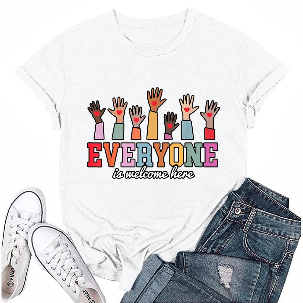 Взрослые Повседневные Ежедневные Круглый вырез с принтом Короткие рукава Футболка Топ с буквами