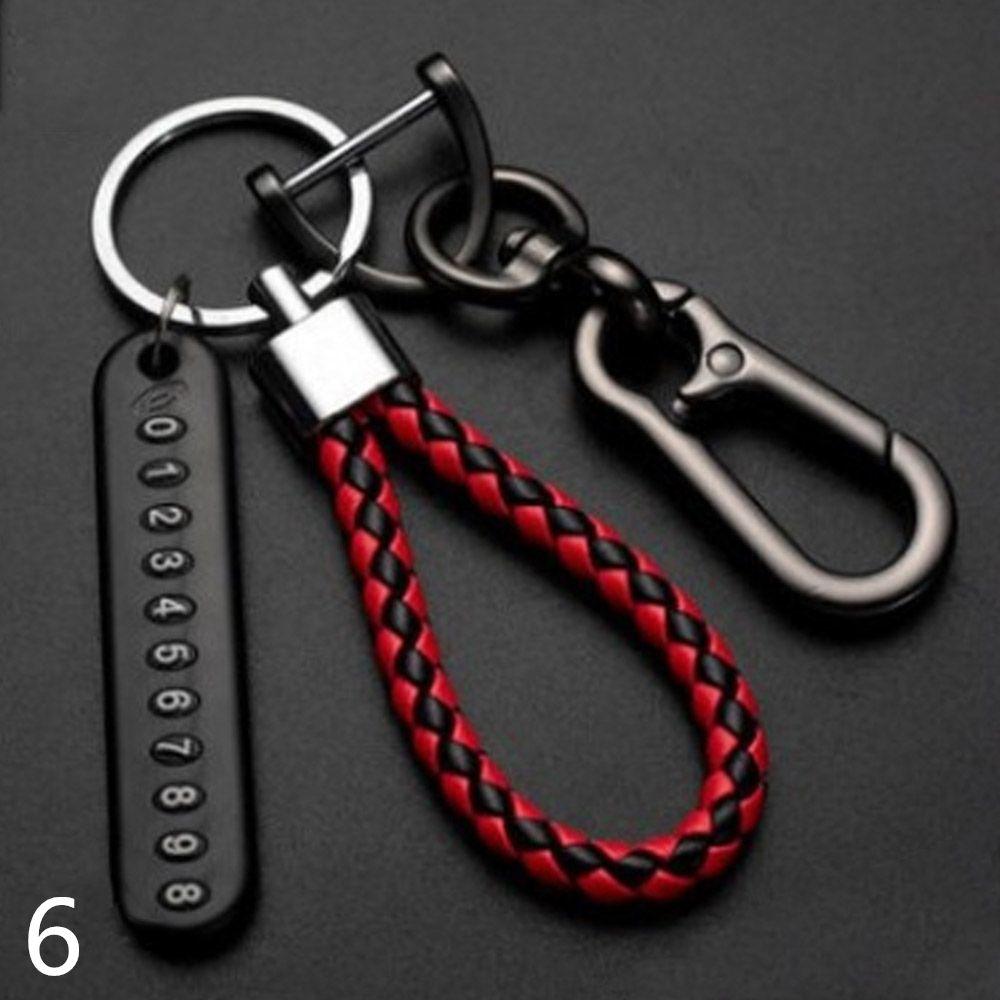 Fashion Weave Bag Pendant Auto Key Chain Leather Phone Number Plate Keyring Anti-lost Car Keychain