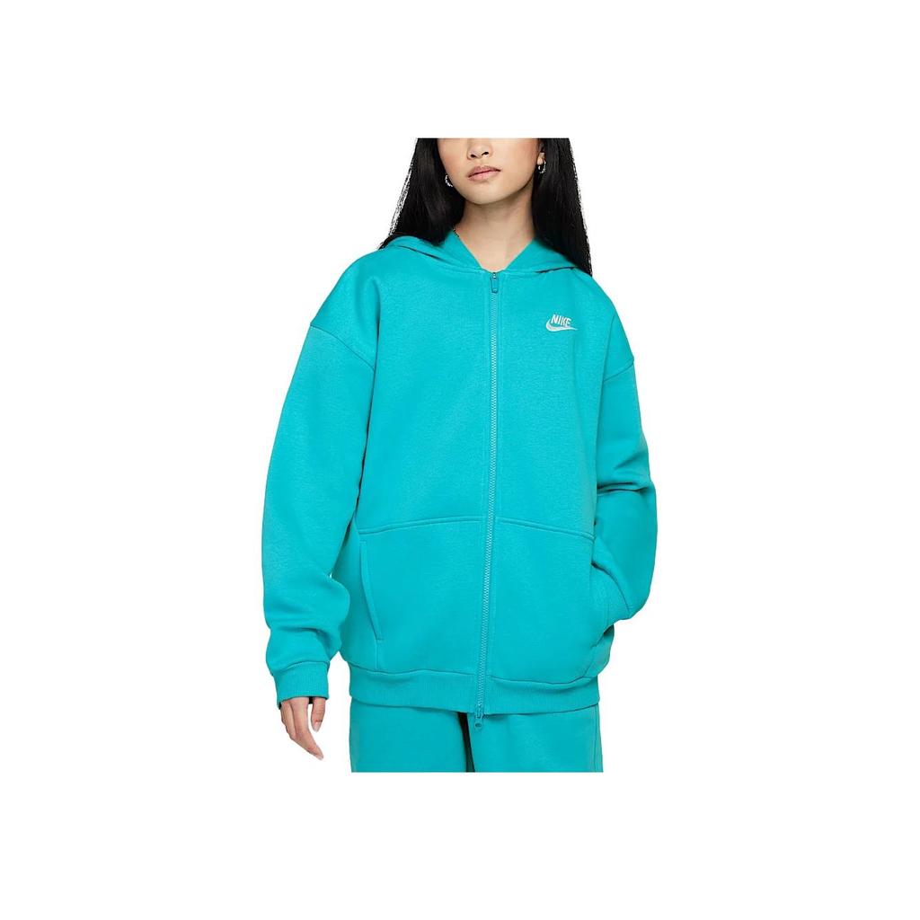 Nike Спортивная толстовка с капюшоном на молнии оверсайз Club Fleece Детские топы Кактусово-зеленый Белый FD2931345
