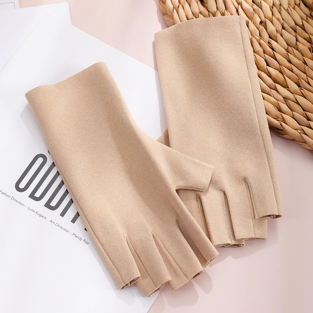 Warm Half Finger Gloves In Autumn and Winter Cold Proof Dew Finger Touch Screen Cute Student Women's Keyboard Five Finger German Velvet Gloves