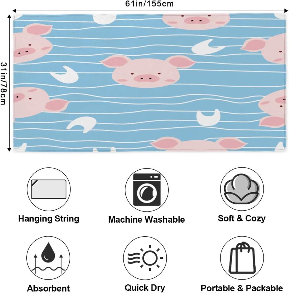 Pink Pigs Large Beach Towel Microfiber Beach Towels for Adults Quick Dry Pool Towel Travel Compact Bath Towel Sandproof Beach