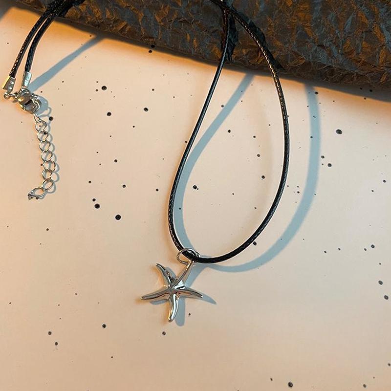 Ретро черная веревка сердце ракушка кулон ожерелье для женщин звезда ключица цепочка ожерелье модные аксессуары подарок