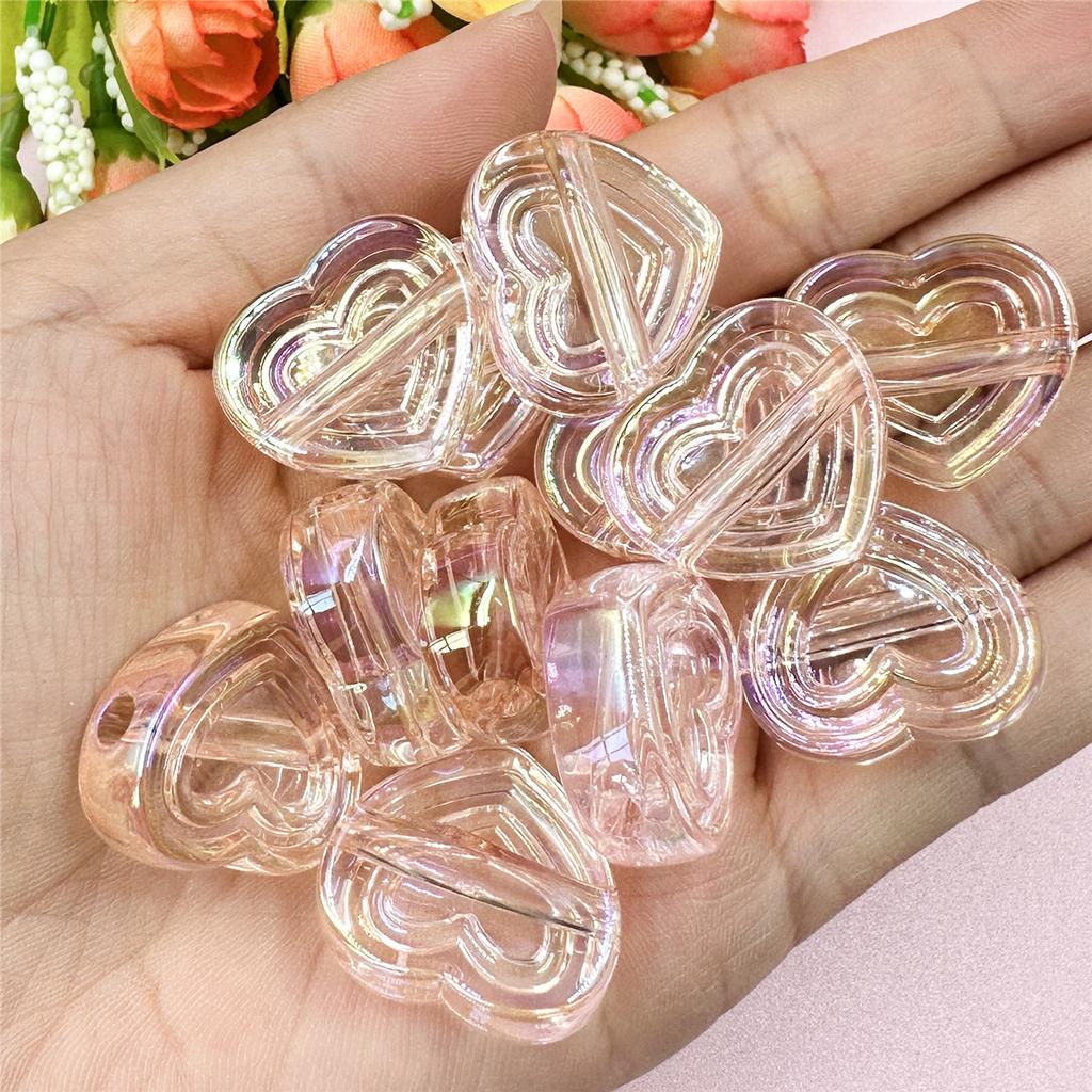 High Quality Creative Handmade Material DIY Making Accessories Spacer Loose Beads 12Pcs 23.9mm*20.8mm with Hole 6 Colors Acrylic Peach Heart