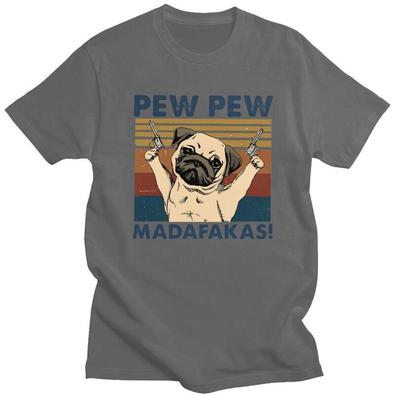 Мужская футболка с принтом мопса Pew Pew Madafakas, короткий рукав, хлопок, футболка для отдыха, одежда