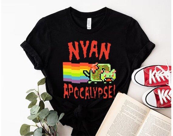 Футболка Nyan Cat Apocalypse Смешной Мем Ретро Графическая Футболка Унисекс S-5XL Унисекс Футболка