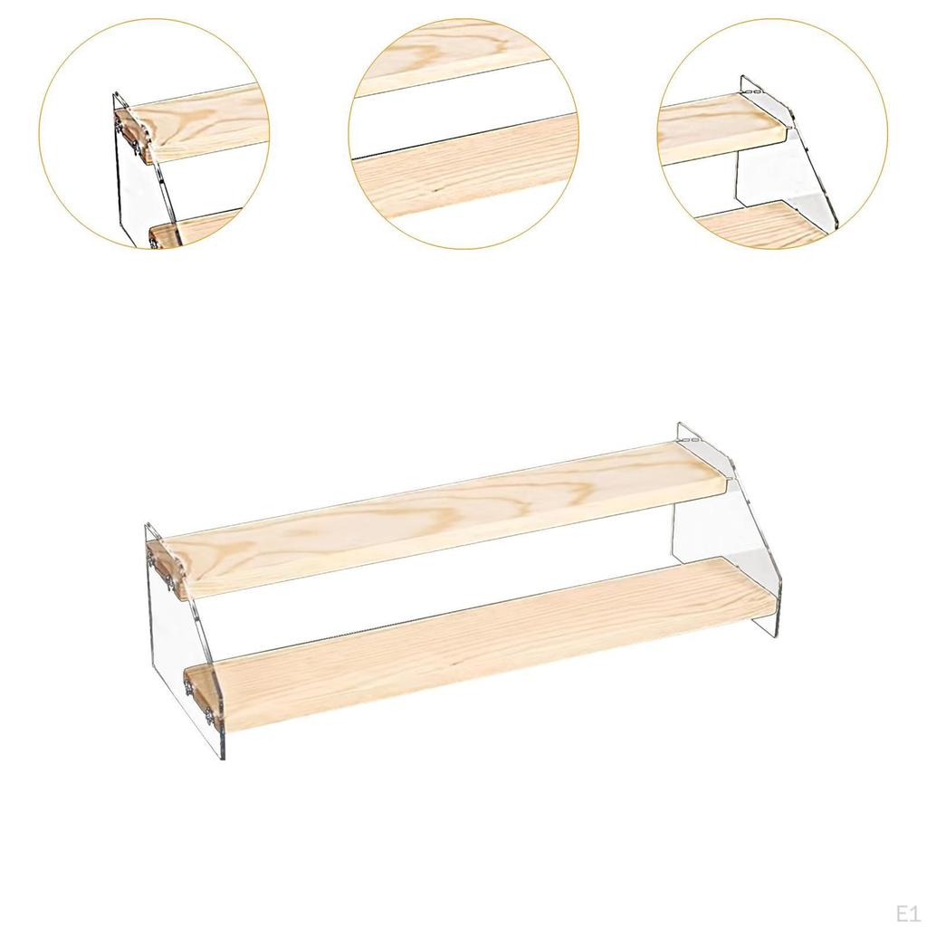Acrylic Display Shelf Riser Wood Stand Perfume Rack Step Ladder