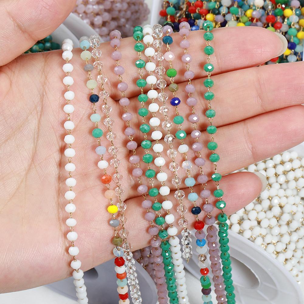 1Meter Colorful Glass Ball Beaded Chain Crystal Beads Necklace Body Chain Accessories for Jewelry Making Components DIY Supplies