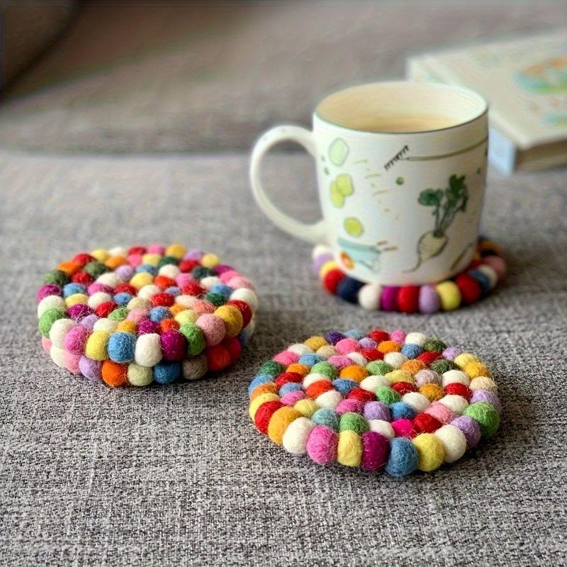 Handmade Rainbow Felt Coasters, Absorbent Wool Coasters for Drinks, Colorful Felt Ball Coasters for Home Bar Decor, 1pc