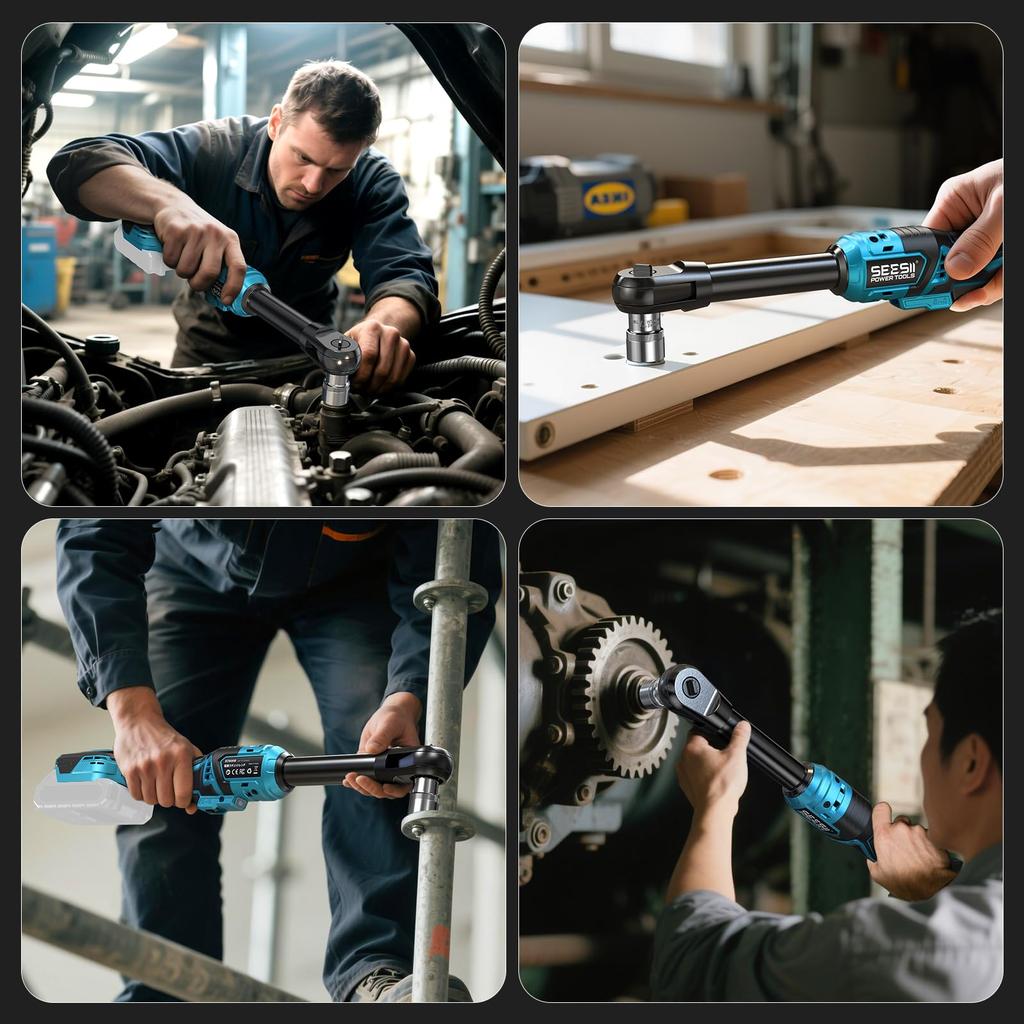 SEESII Electric Ratchet 100N Brushless Infinitely Variable and 7 Extension Impact LED Bicycle Tire Compatible with Makita 18V Sold Wrench, Cordless,