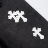 9925 CHROME HEARTS Мужские черные джинсовые шорты с белыми нашивками-крестами Свободный крой Уличный стиль Джинсовые шорты