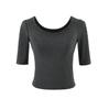 U-neck medium-sleeved T-shirt women's summer new American Spice Girl solid color slim-fitting and thin bottoming shirt top