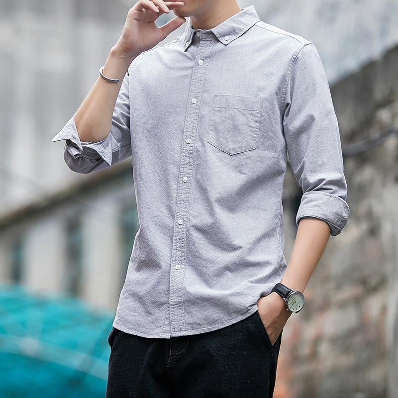 Мужская рубашка из чистого хлопка с длинным рукавом, новая осенняя однотонная мужская рубашка из ткани Оксфорд, повседневная деловая хлопковая рубашка для мужчин