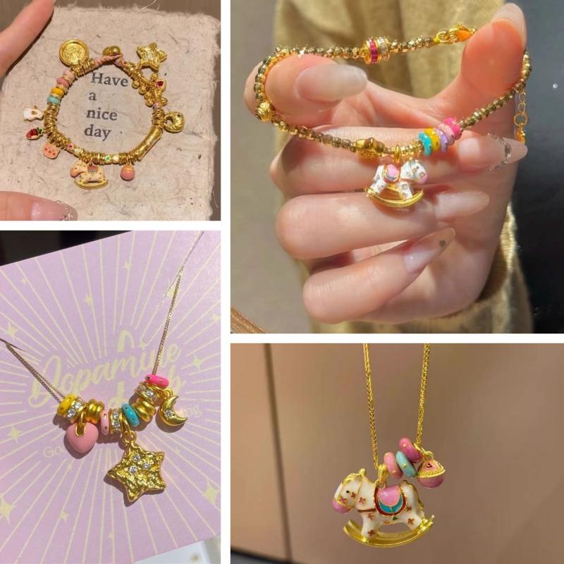 Delicate Cute Summer Day Star Heart Pendant Bead Chain Cute Horse Bracelet Necklace For Y2K Girl Gift Jewelry Accessory