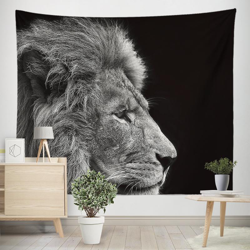 Home Decor Tapestry Black Lion Tiger Wild Animal Print Tapestry Wall Hanging Living Room Bedroom Wall Decor Backdrop Fabric