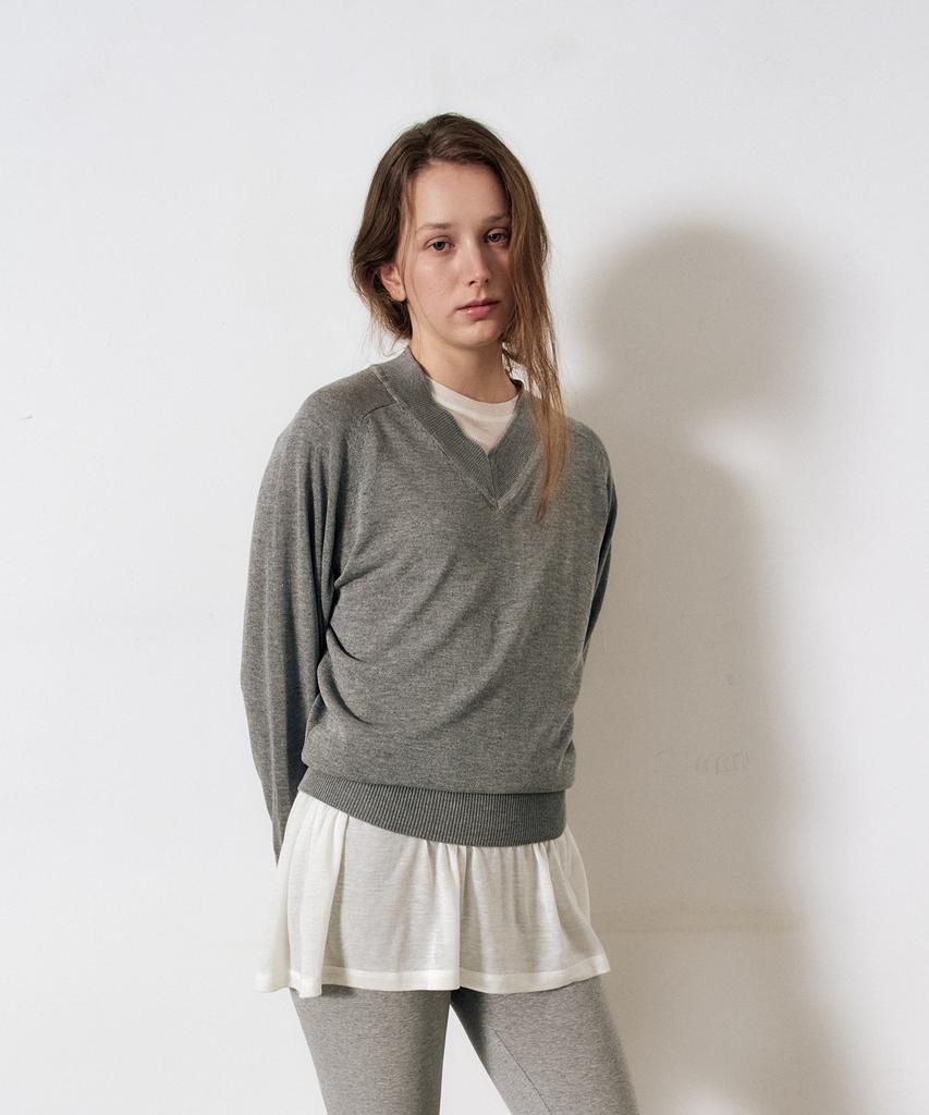 EZIO WOMEN Linen V-Neck Knit_Grey