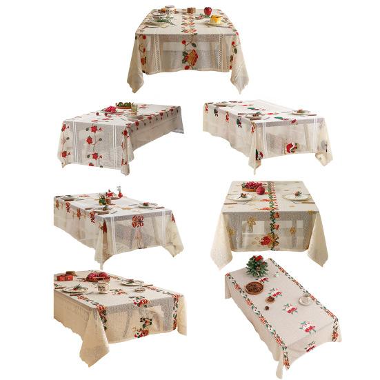 Кружевная скатерть с вышивкой Санта-Клауса и рождественского колокольчика, праздничная