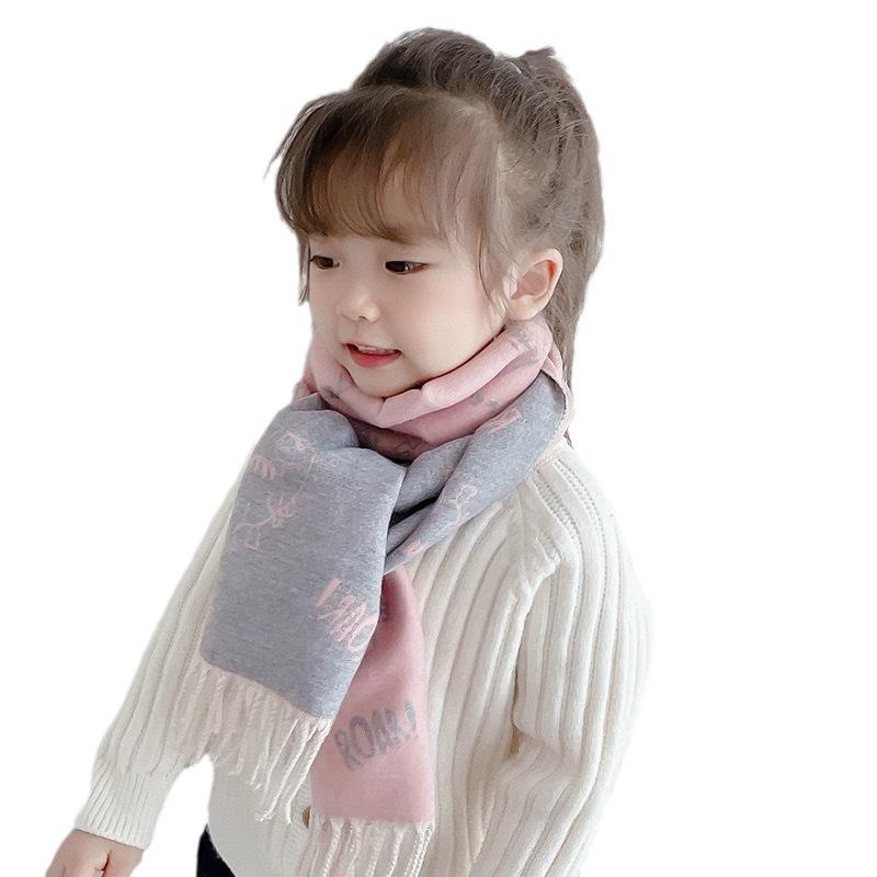 Double-Sided Imitation Cashmere Kids' Scarf – Warm Cartoon Tassel Shawl for Boys & Girls
